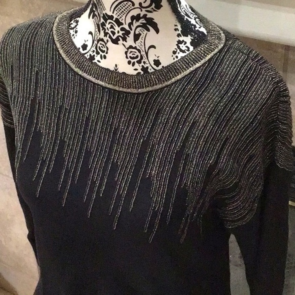 Alfani Women's Sweater Black Size Small S Pullover Metallic Vented Hem - Picture 2 of 4